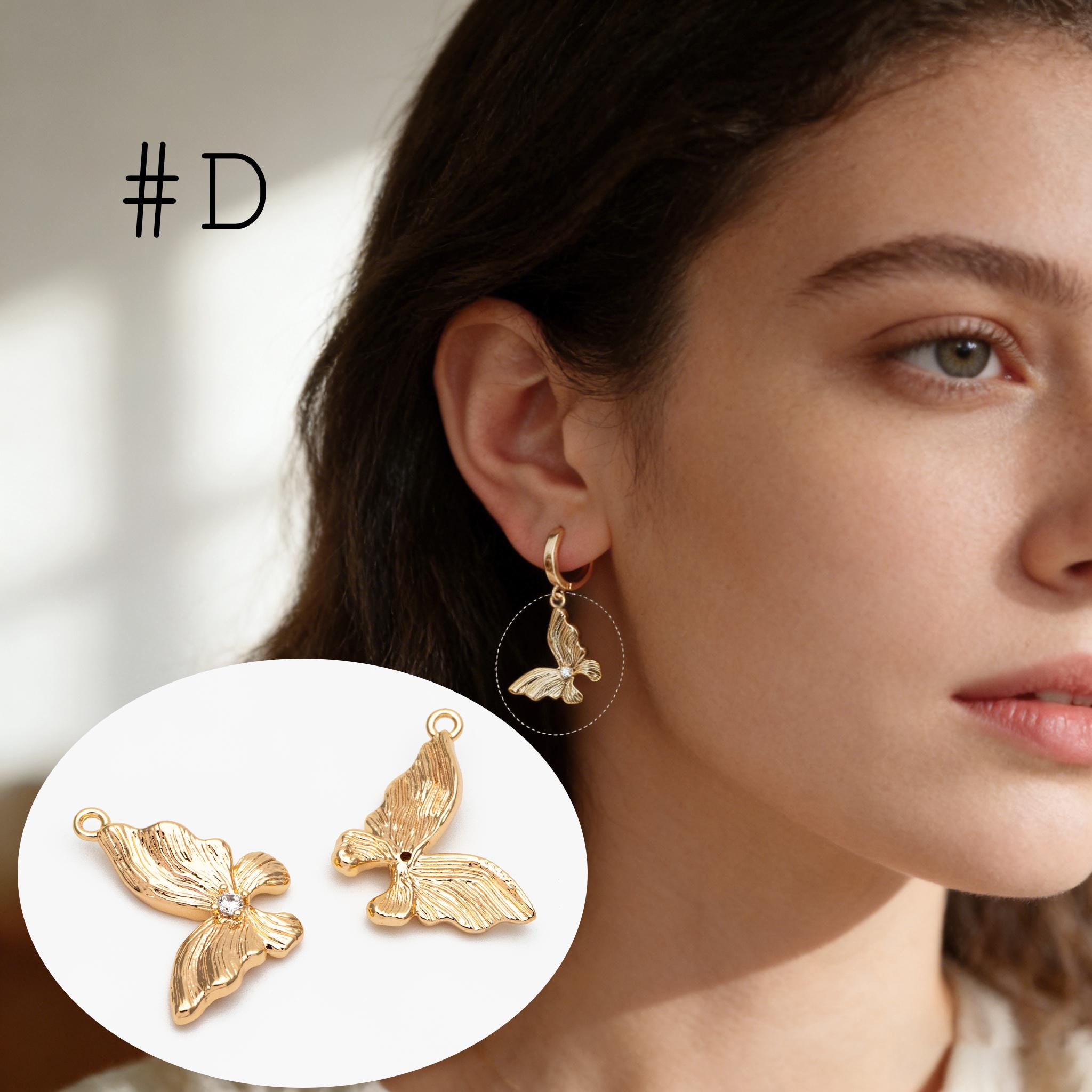 4pcs CZ Pave Gold Butterfly Charm Pendants, Jewelry Findings, Wholesale Supplies (GB-3561-D)
